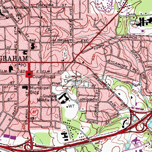 Topographic Map of Linwood Cemetery, NC