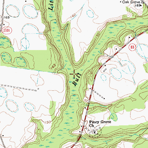Topographic Map of Little Bull Branch, NC