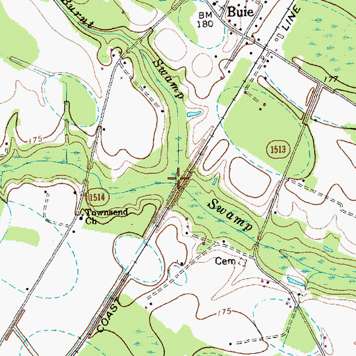 Topographic Map of Little Burnt Swamp, NC