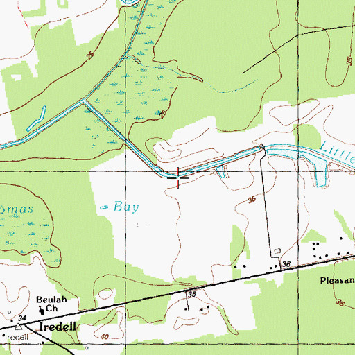 Topographic Map of Little Cawcaw Swamp, NC