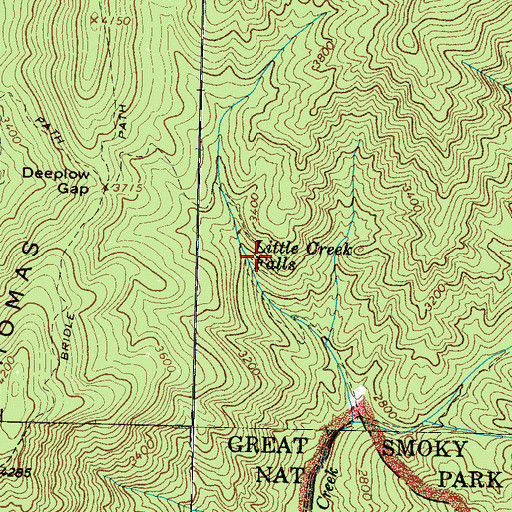 Topographic Map of Little Creek Falls, NC