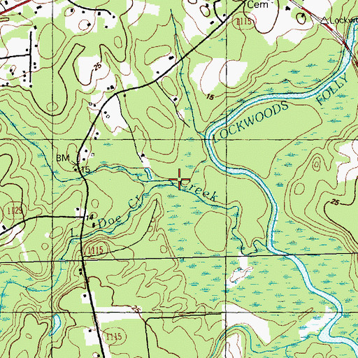 Topographic Map of Little Doe Creek, NC