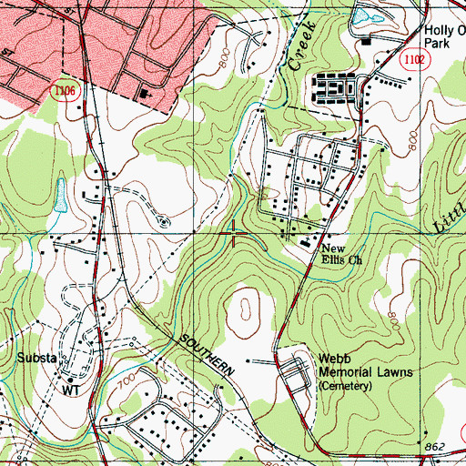 Topographic Map of Little Hickory Creek, NC