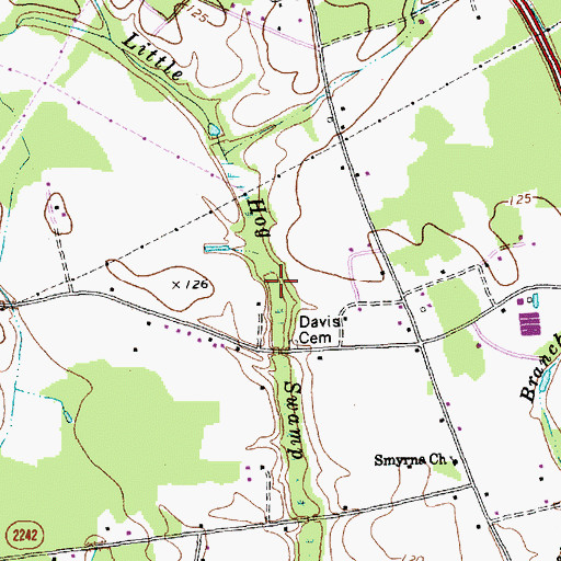 Topographic Map of Little Hog Swamp, NC