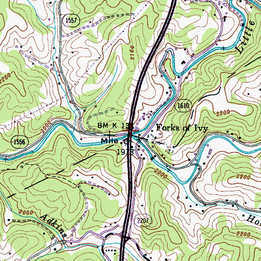 Topographic Map of Little Ivy Creek, NC