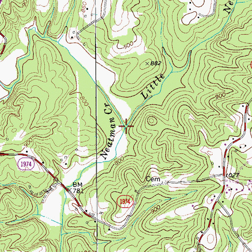 Topographic Map of Little Neatman Creek, NC