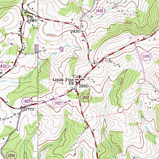Topographic Map of Little Pine Church of the Brethren, NC