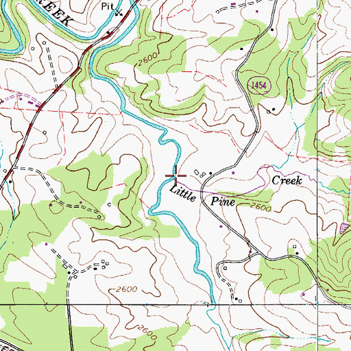Topographic Map of Little Pine Creek, NC