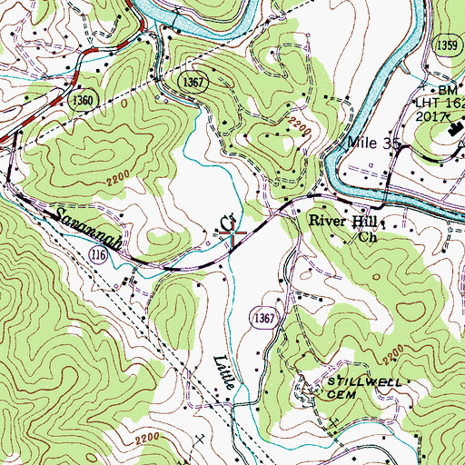Topographic Map of Little Savannah Creek, NC