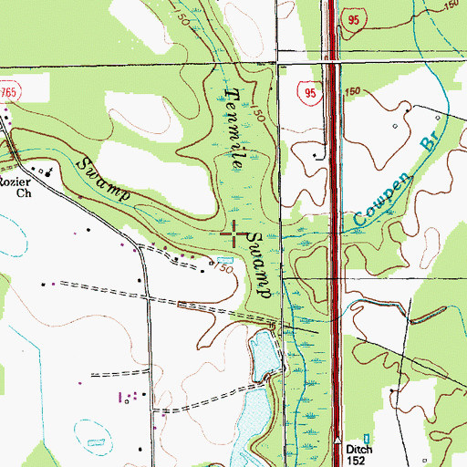 Topographic Map of Little Tenmile Swamp, NC