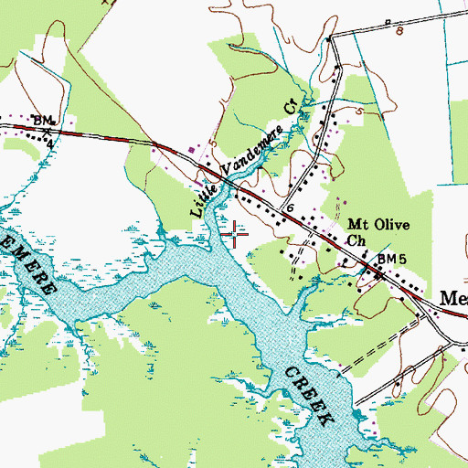 Topographic Map of Little Vandemere Creek, NC