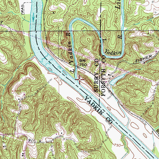 Topographic Map of Little Yadkin River, NC