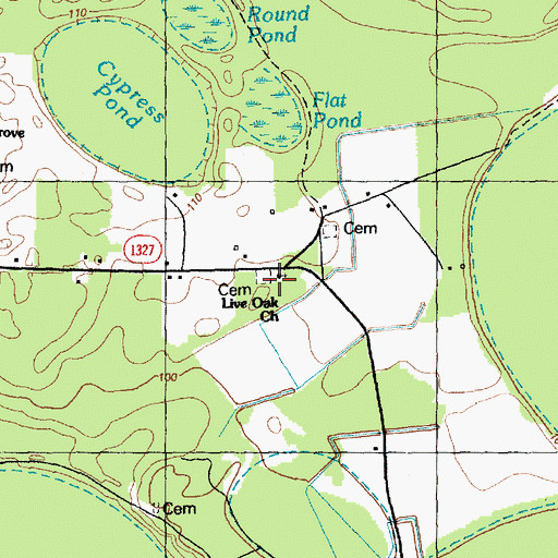 Topographic Map of Live Oak Church, NC