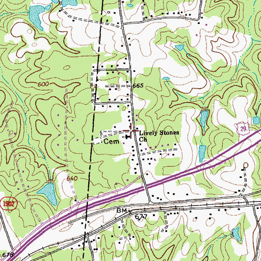 Topographic Map of Lively Stones Baptist Church, NC