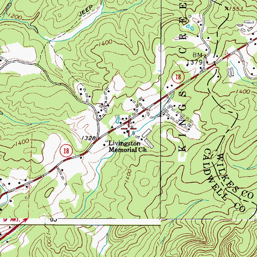 Topographic Map of Livingston Memorial Church, NC