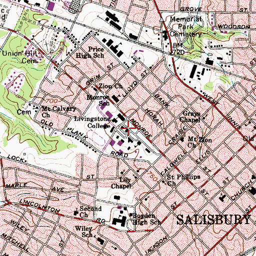 Topographic Map of Livingstone College, NC