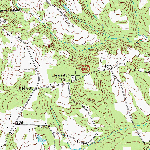 Topographic Map of Llewellyn Cemetery, NC