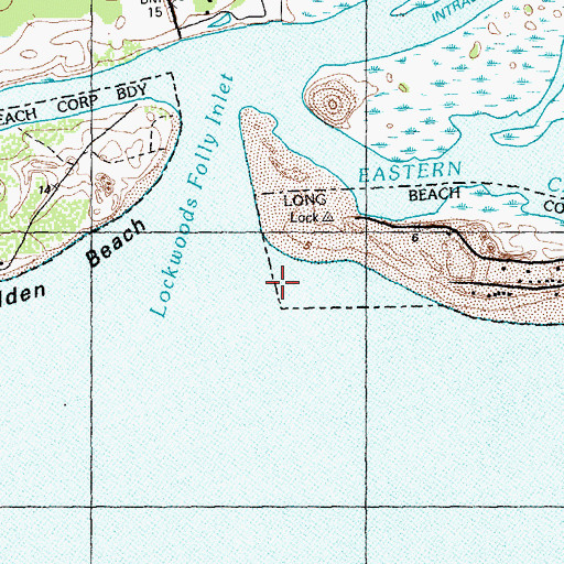 Topographic Map of Lockwoods Folly Inlet, NC