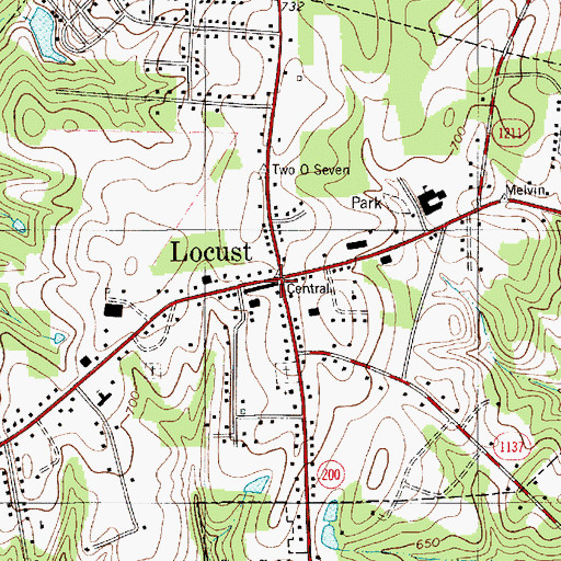 Topographic Map of Locust, NC