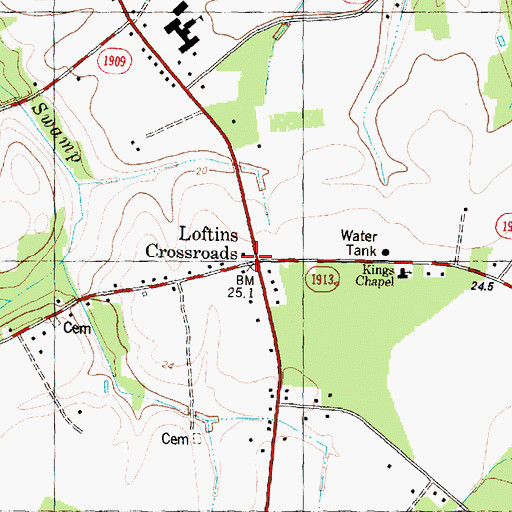 Topographic Map of Loftins Crossroads, NC