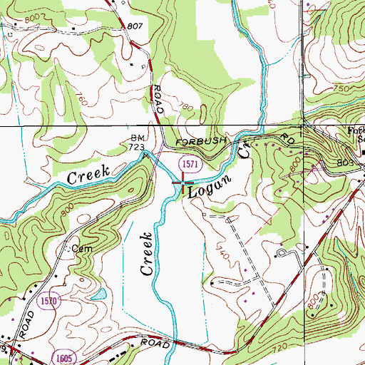 Topographic Map of Logan Creek, NC