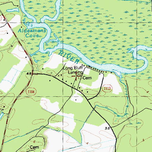 Topographic Map of Long Bluff Cemetery, NC