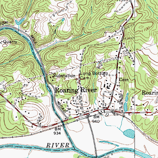 Topographic Map of Roaring River United Methodist Cemetery - Long Bottom Cemetery, NC
