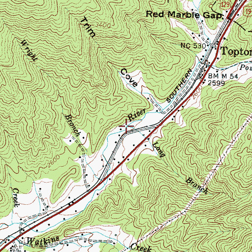 Topographic Map of Long Branch, NC