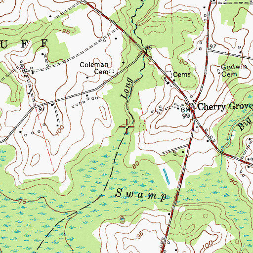 Topographic Map of Long Branch, NC