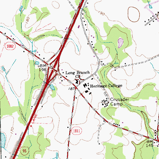 Topographic Map of Long Branch Church, NC