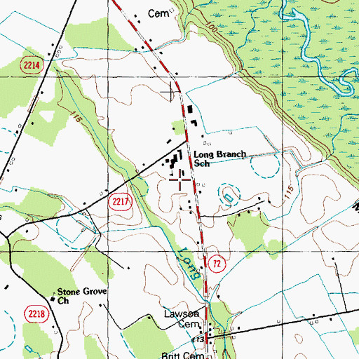 Topographic Map of Long Branch School, NC