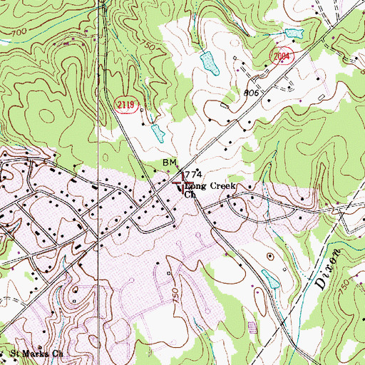Topographic Map of Long Creek Church, NC