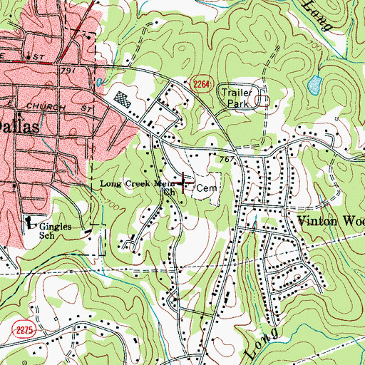 Topographic Map of Long Creek Memorial Church, NC