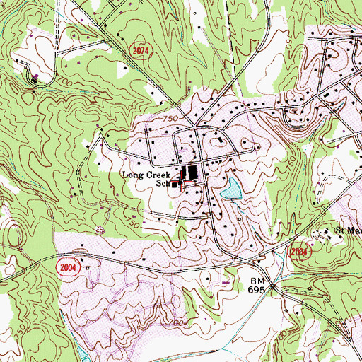 Topographic Map of Long Creek Elementary School, NC