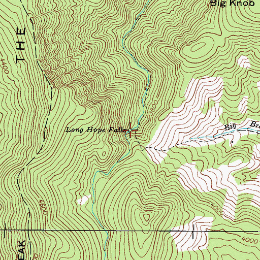 Topographic Map of Long Hope Falls, NC