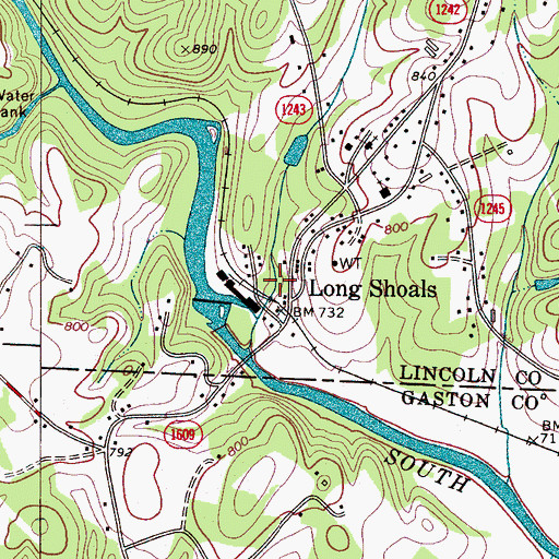 Topographic Map of Long Shoals, NC