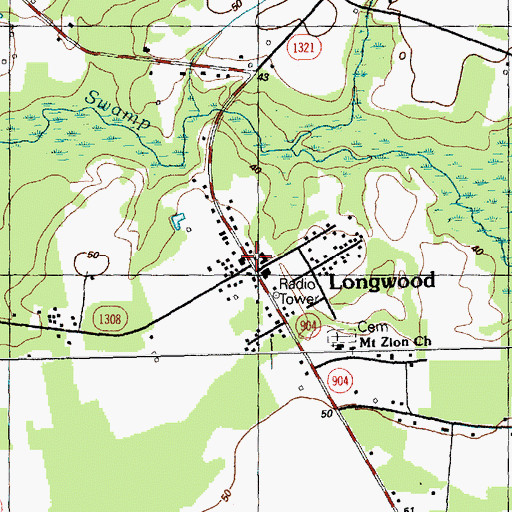 Topographic Map of Longwood, NC