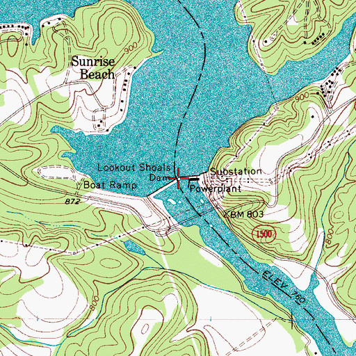 Topographic Map of Lookout Shoals Dam, NC