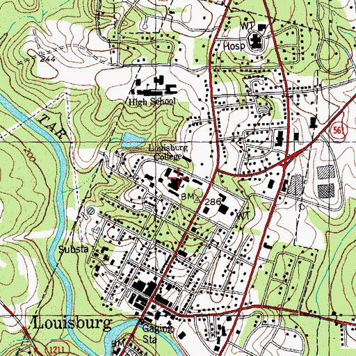 Topographic Map of Louisburg College, NC