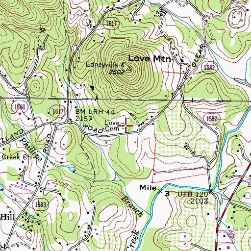 Topographic Map of Love Cemetery, NC