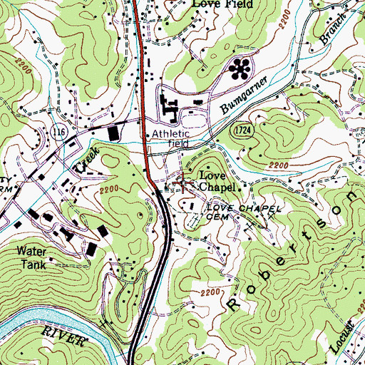 Topographic Map of Love Chapel, NC
