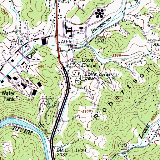 Topographic Map of Love Chapel Cemetery, NC