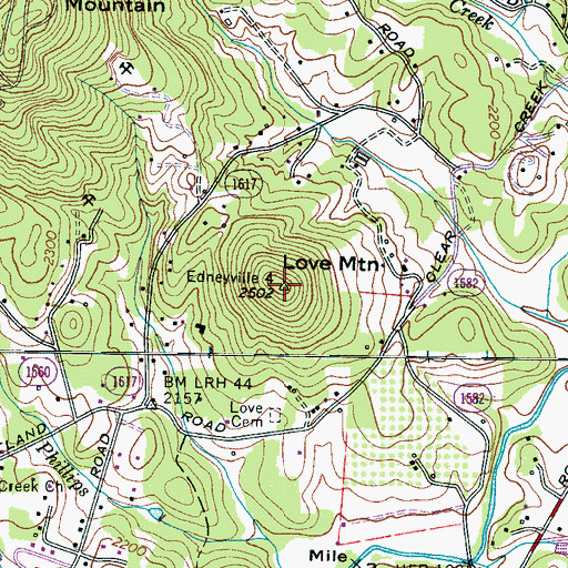 Topographic Map of Love Mountain, NC