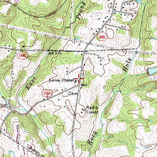 Topographic Map of Loves Chapel, NC
