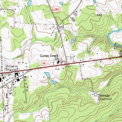 Topographic Map of Loves Creek Church, NC