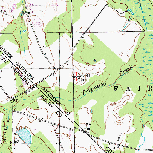 Topographic Map of Lovett Cemetery, NC
