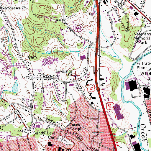 Topographic Map of Lovills Creek Church, NC
