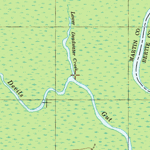 Topographic Map of Lower Deadwater Creek, NC