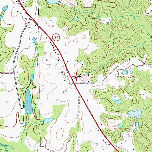 Topographic Map of Lowes Church, NC