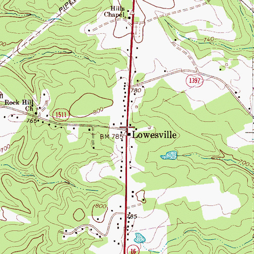 Topographic Map of Lowesville, NC